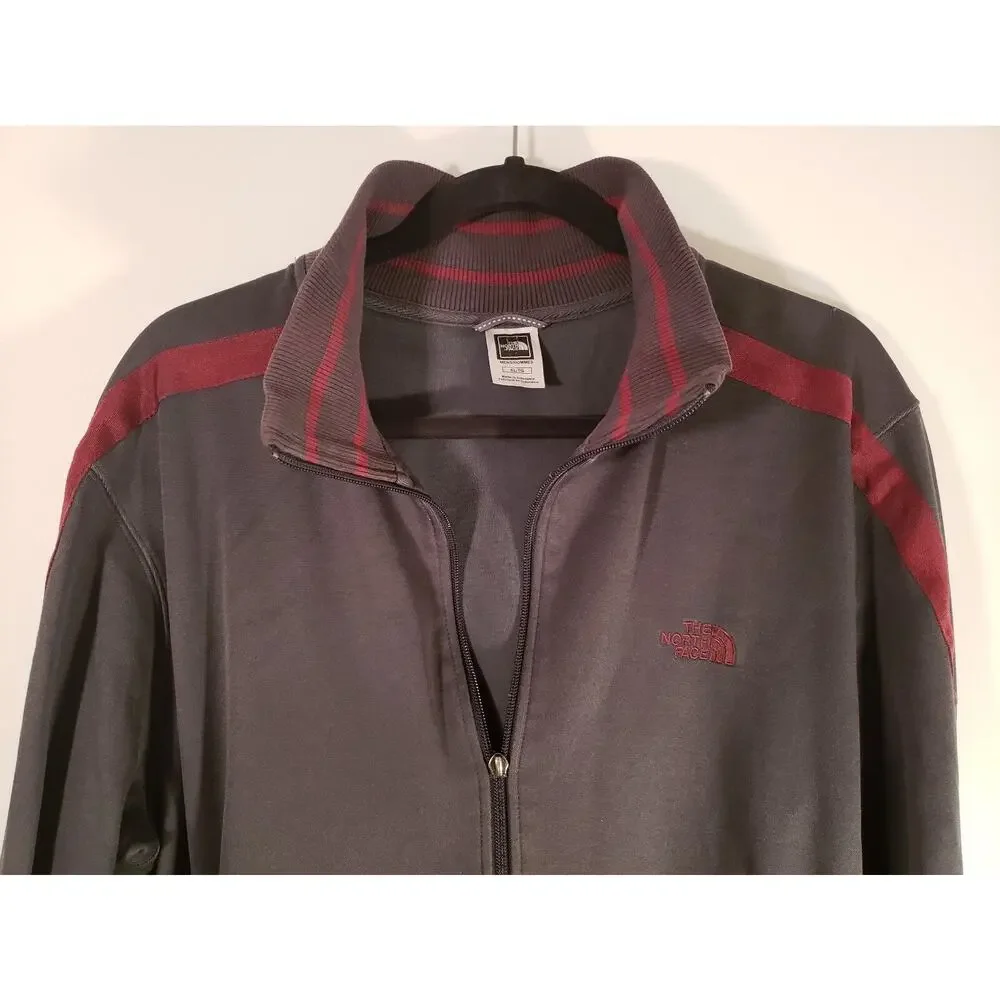 The North Face Men's Jacket XL Gray‎ w Red Stripes Pre Owned Zipper Tab Missing